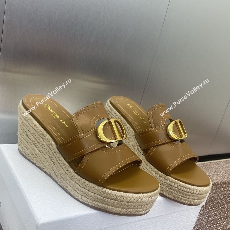 Dior 30 Montaigne Wedge Slides Sandal 7cm in Calfskin Leather Beige 2025 (JC-250605026)