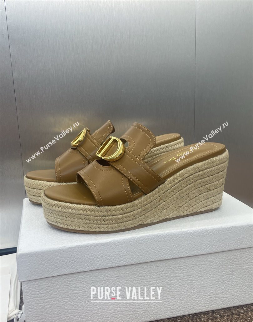 Dior 30 Montaigne Wedge Slides Sandal 7cm in Calfskin Leather Beige 2025 (JC-250605026)