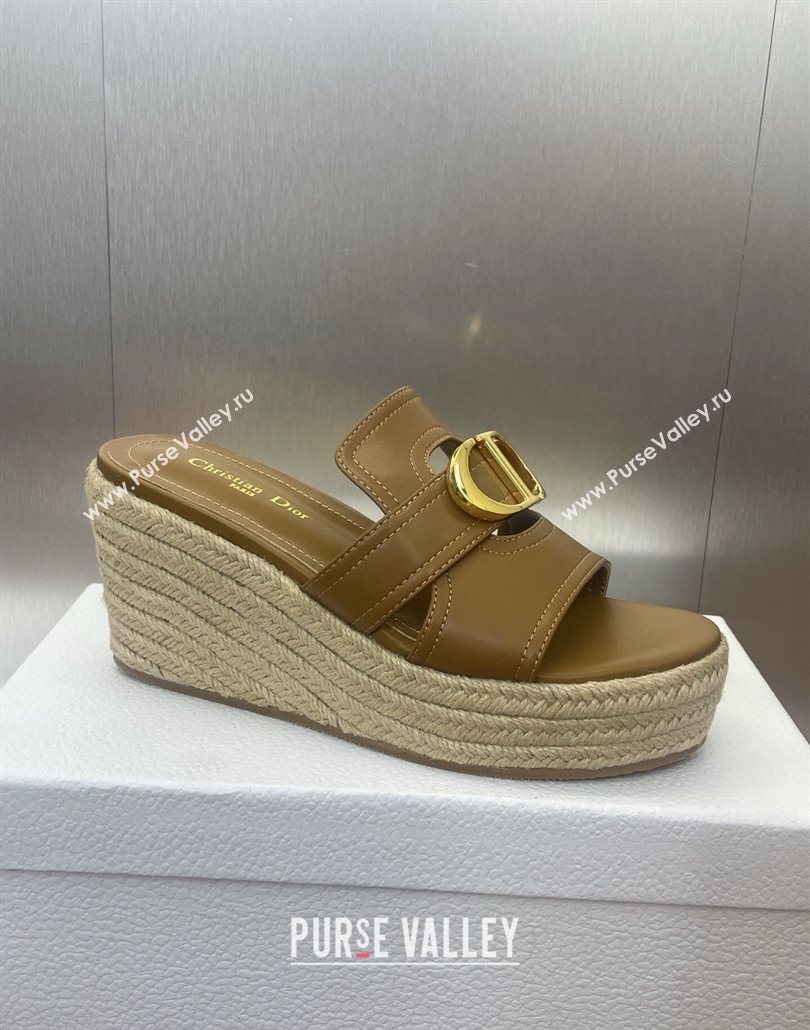 Dior 30 Montaigne Wedge Slides Sandal 7cm in Calfskin Leather Beige 2025 (JC-250605026)