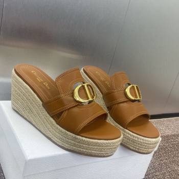 Dior 30 Montaigne Wedge Slides Sandal 7cm in Calfskin Leather Brown 2025 (JC-250605027)