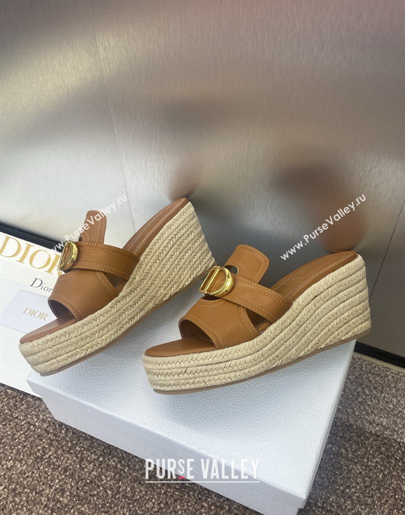 Dior 30 Montaigne Wedge Slides Sandal 7cm in Calfskin Leather Brown 2025 (JC-250605027)
