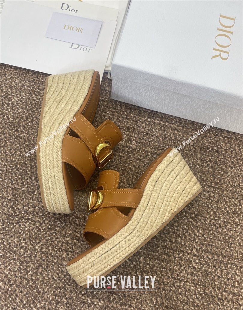 Dior 30 Montaigne Wedge Slides Sandal 7cm in Calfskin Leather Brown 2025 (JC-250605027)