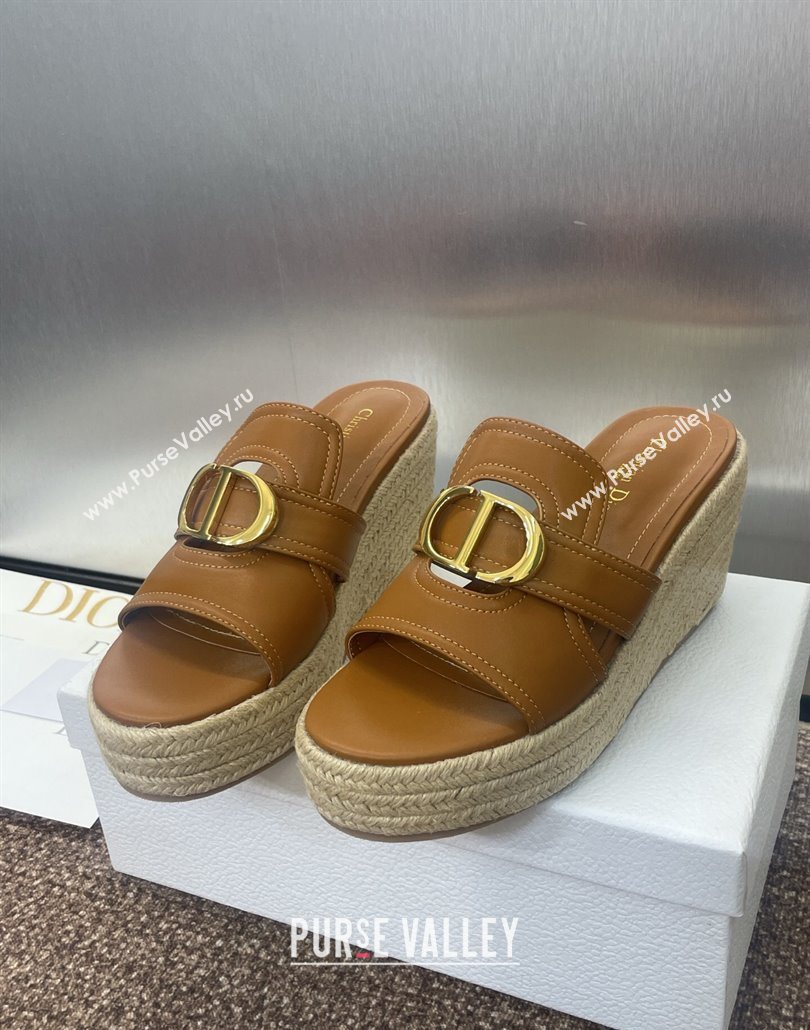 Dior 30 Montaigne Wedge Slides Sandal 7cm in Calfskin Leather Brown 2025 (JC-250605027)
