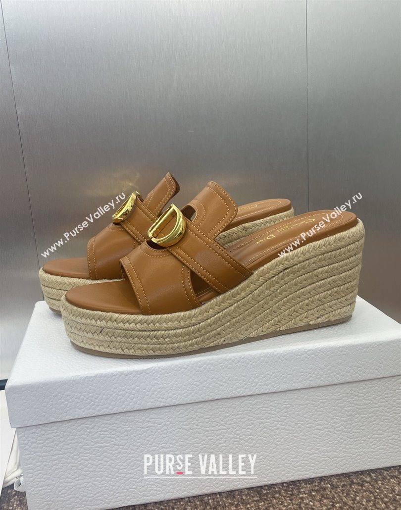 Dior 30 Montaigne Wedge Slides Sandal 7cm in Calfskin Leather Brown 2025 (JC-250605027)