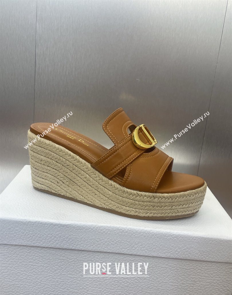 Dior 30 Montaigne Wedge Slides Sandal 7cm in Calfskin Leather Brown 2025 (JC-250605027)