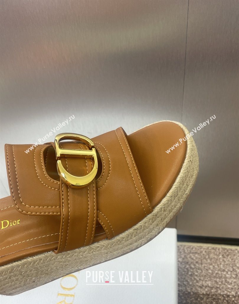 Dior 30 Montaigne Wedge Slides Sandal 7cm in Calfskin Leather Brown 2025 (JC-250605027)