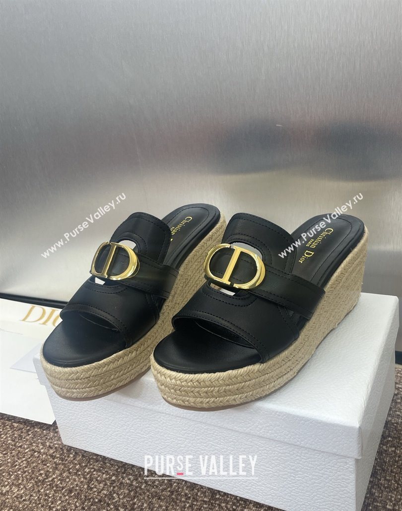 Dior 30 Montaigne Wedge Slides Sandal 7cm in Calfskin Leather Black 2025 (JC-250605028)
