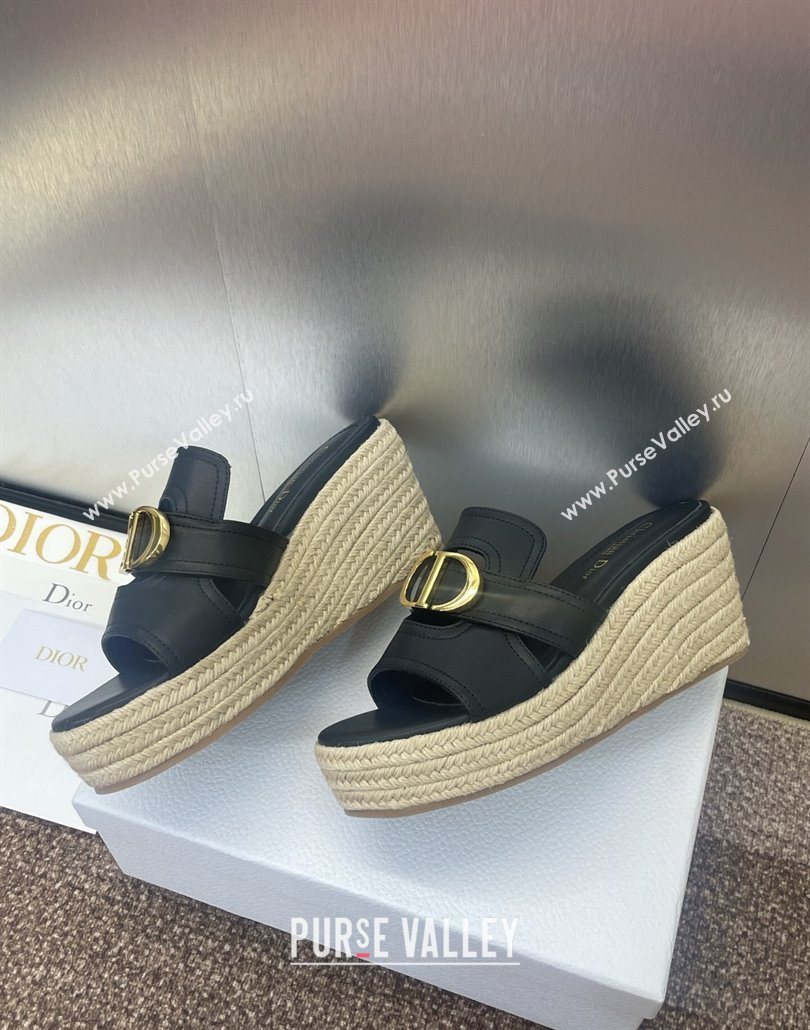 Dior 30 Montaigne Wedge Slides Sandal 7cm in Calfskin Leather Black 2025 (JC-250605028)