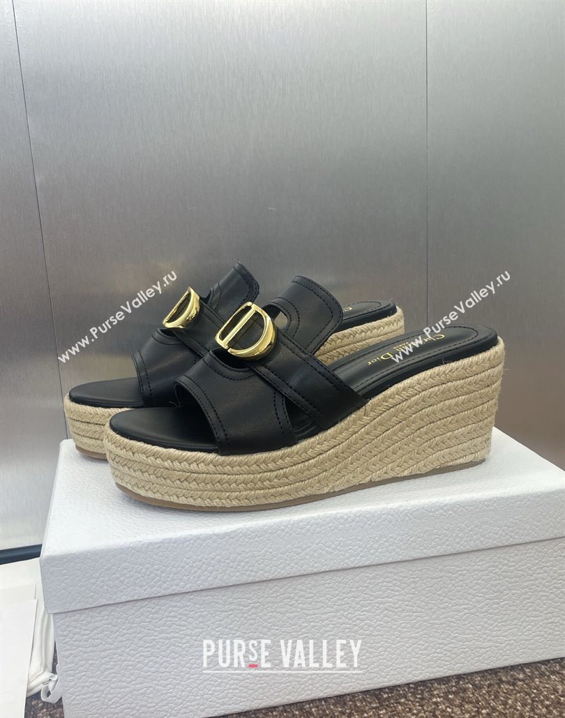 Dior 30 Montaigne Wedge Slides Sandal 7cm in Calfskin Leather Black 2025 (JC-250605028)