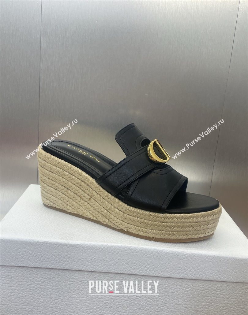 Dior 30 Montaigne Wedge Slides Sandal 7cm in Calfskin Leather Black 2025 (JC-250605028)