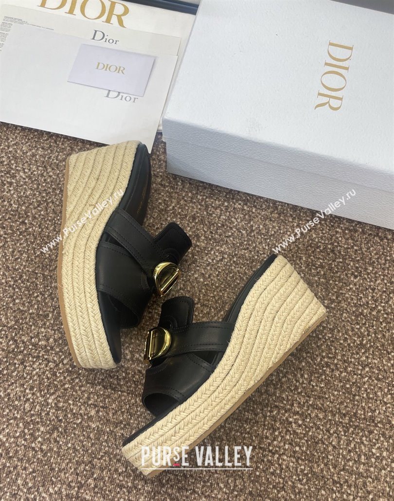 Dior 30 Montaigne Wedge Slides Sandal 7cm in Calfskin Leather Black 2025 (JC-250605028)