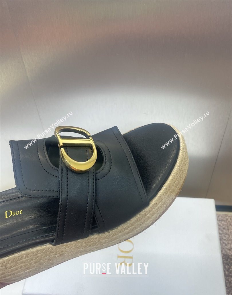 Dior 30 Montaigne Wedge Slides Sandal 7cm in Calfskin Leather Black 2025 (JC-250605028)