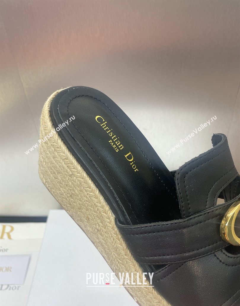 Dior 30 Montaigne Wedge Slides Sandal 7cm in Calfskin Leather Black 2025 (JC-250605028)