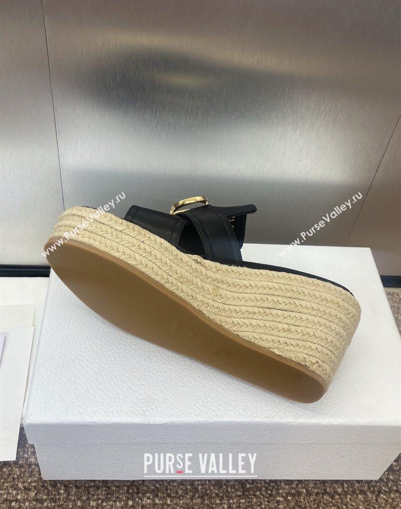 Dior 30 Montaigne Wedge Slides Sandal 7cm in Calfskin Leather Black 2025 (JC-250605028)