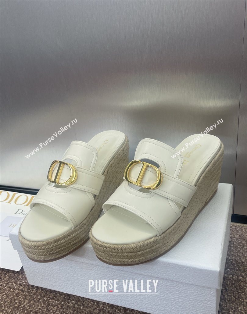 Dior 30 Montaigne Wedge Slides Sandal 7cm in Calfskin Leather White 2025 (JC-250605029)