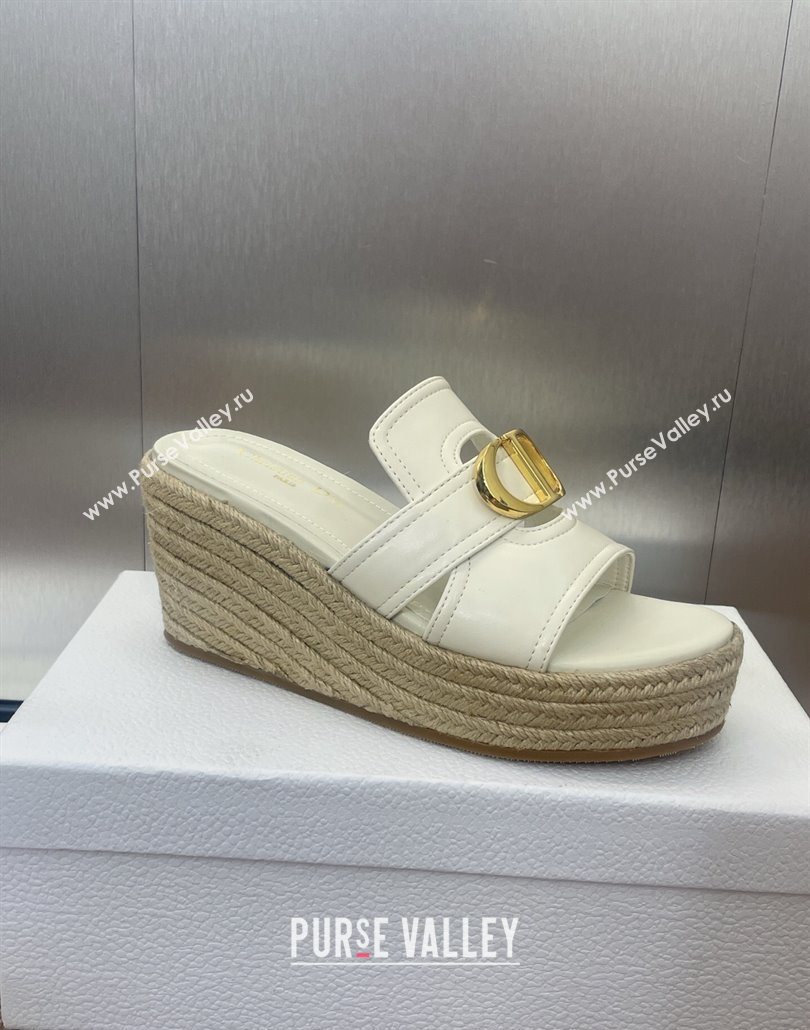 Dior 30 Montaigne Wedge Slides Sandal 7cm in Calfskin Leather White 2025 (JC-250605029)