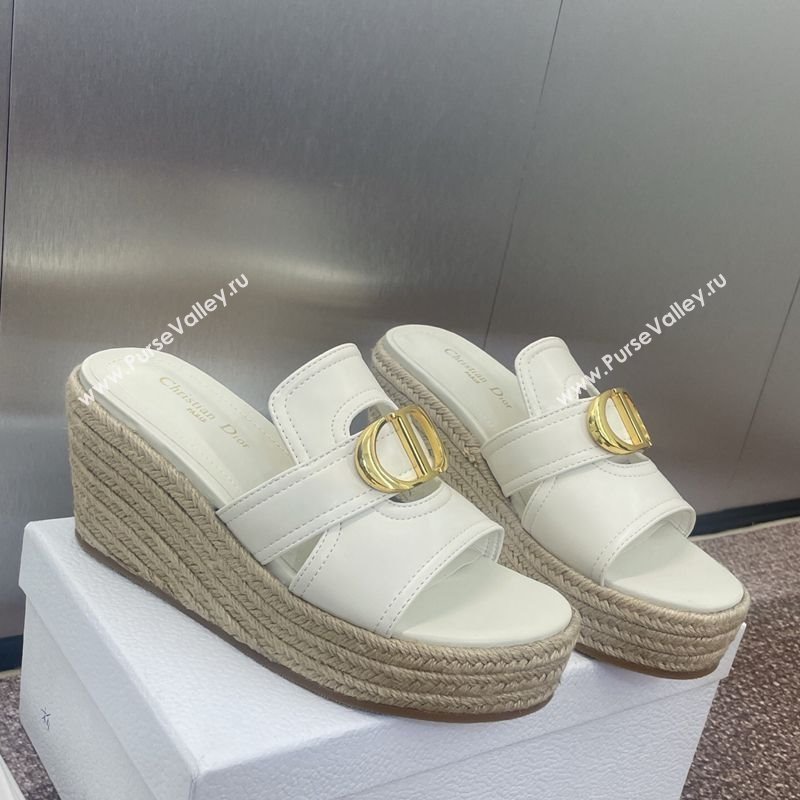 Dior 30 Montaigne Wedge Slides Sandal 7cm in Calfskin Leather White 2025 (JC-250605029)