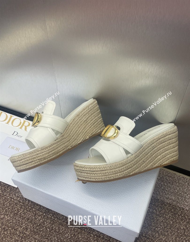 Dior 30 Montaigne Wedge Slides Sandal 7cm in Calfskin Leather White 2025 (JC-250605029)