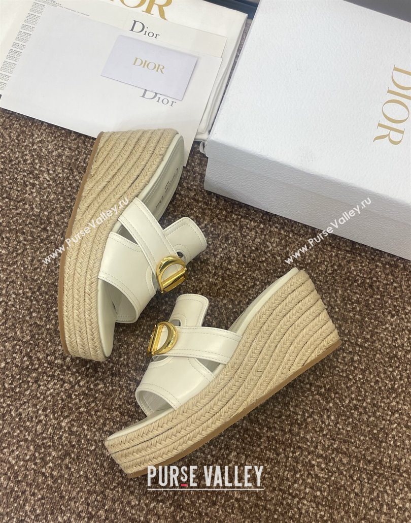 Dior 30 Montaigne Wedge Slides Sandal 7cm in Calfskin Leather White 2025 (JC-250605029)
