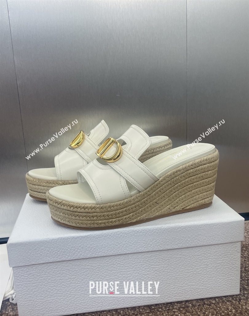 Dior 30 Montaigne Wedge Slides Sandal 7cm in Calfskin Leather White 2025 (JC-250605029)