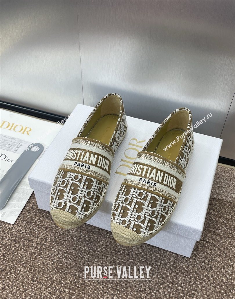 Dior Granville Espadrilles Flat in Oblique Embroidered Cotton Brown 2025 0605 (JC-250605037)
