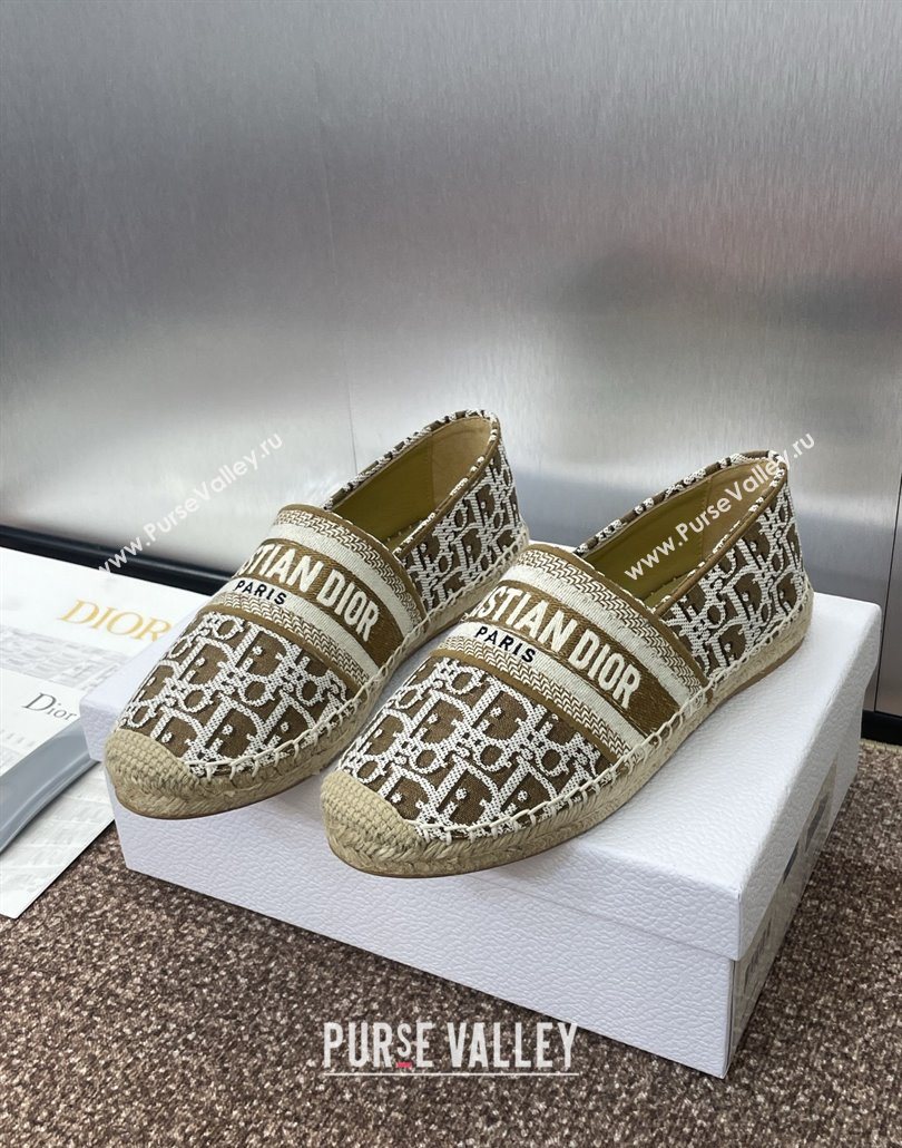 Dior Granville Espadrilles Flat in Oblique Embroidered Cotton Brown 2025 0605 (JC-250605037)