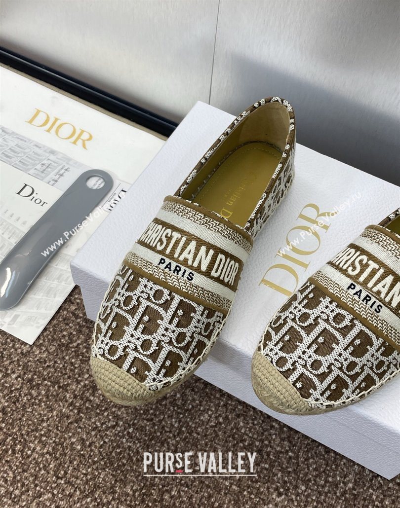 Dior Granville Espadrilles Flat in Oblique Embroidered Cotton Brown 2025 0605 (JC-250605037)