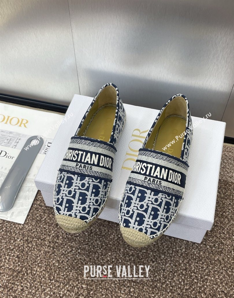 Dior Granville Espadrilles Flat in Oblique Embroidered Cotton Navy Blue 2025 0605 (JC-250605038)