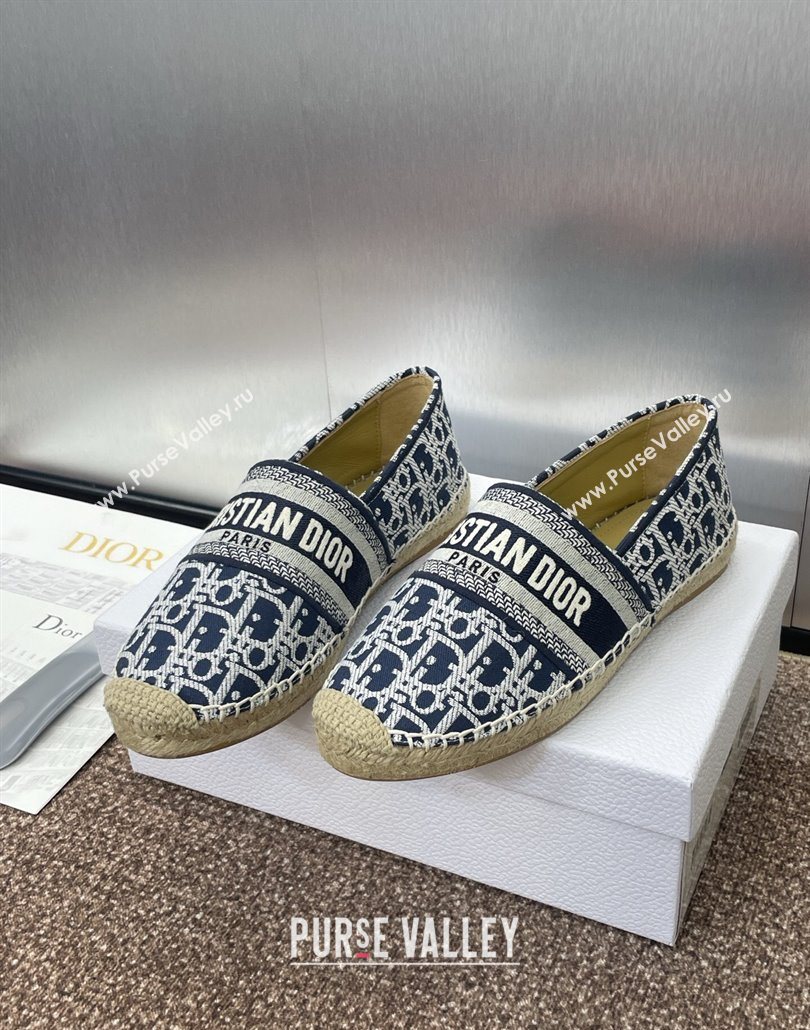 Dior Granville Espadrilles Flat in Oblique Embroidered Cotton Navy Blue 2025 0605 (JC-250605038)