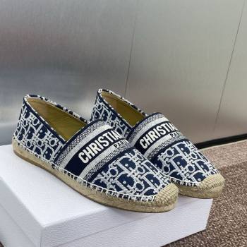 Dior Granville Espadrilles Flat in Oblique Embroidered Cotton Navy Blue 2025 0605 (JC-250605038)