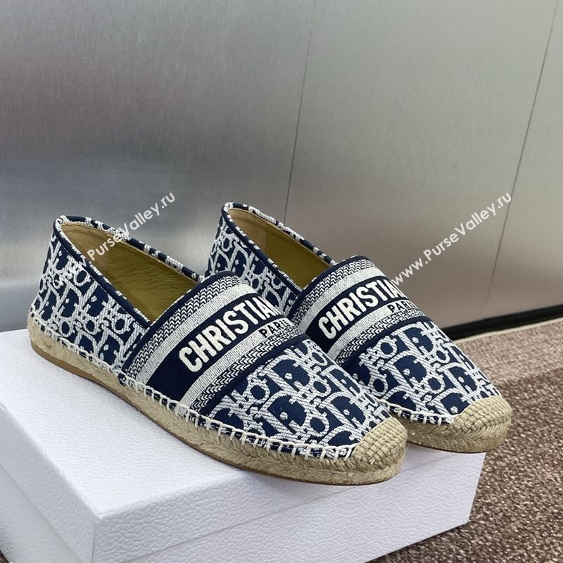 Dior Granville Espadrilles Flat in Oblique Embroidered Cotton Navy Blue 2025 0605 (JC-250605038)