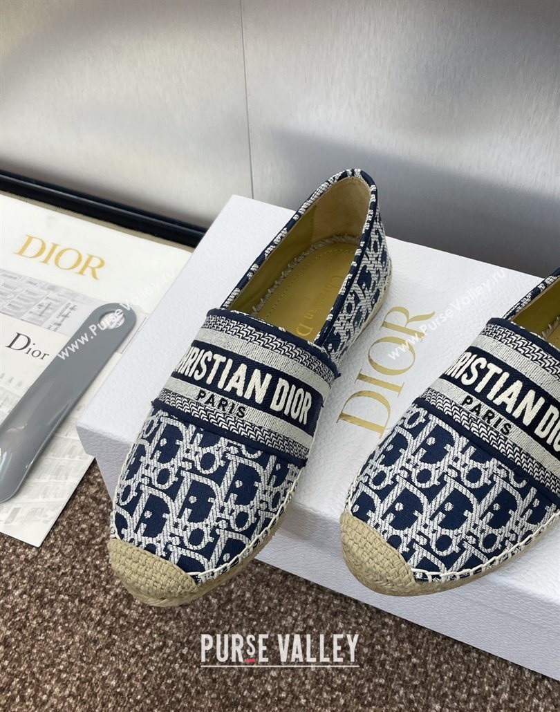 Dior Granville Espadrilles Flat in Oblique Embroidered Cotton Navy Blue 2025 0605 (JC-250605038)