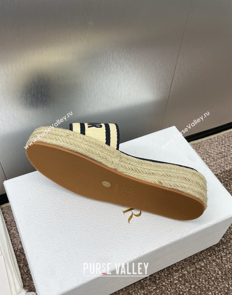 Dior Dway Platform Slides Sandal 4cm in Raffia Straw and Embroidered Cotton Beige/Blue 2025 (JC-250605017)