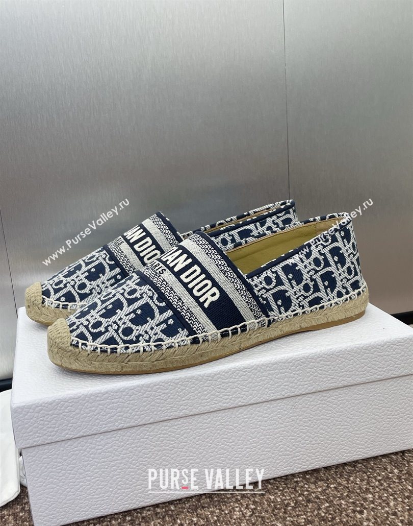 Dior Granville Espadrilles Flat in Oblique Embroidered Cotton Navy Blue 2025 0605 (JC-250605038)
