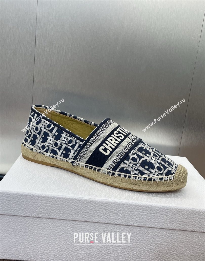 Dior Granville Espadrilles Flat in Oblique Embroidered Cotton Navy Blue 2025 0605 (JC-250605038)