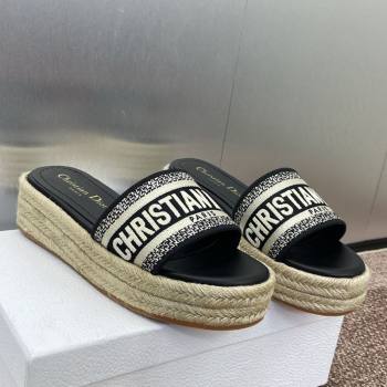 Dior Dway Platform Slides Sandal 4cm in Embroidered Cotton Black2 2025 (JC-250605018)
