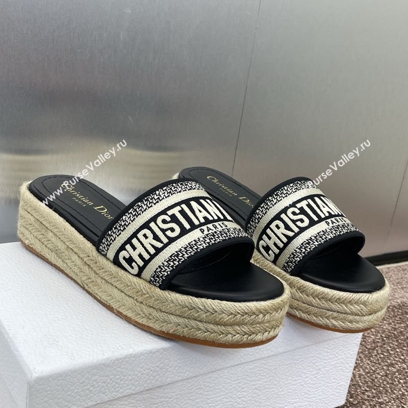 Dior Dway Platform Slides Sandal 4cm in Embroidered Cotton Black2 2025 (JC-250605018)