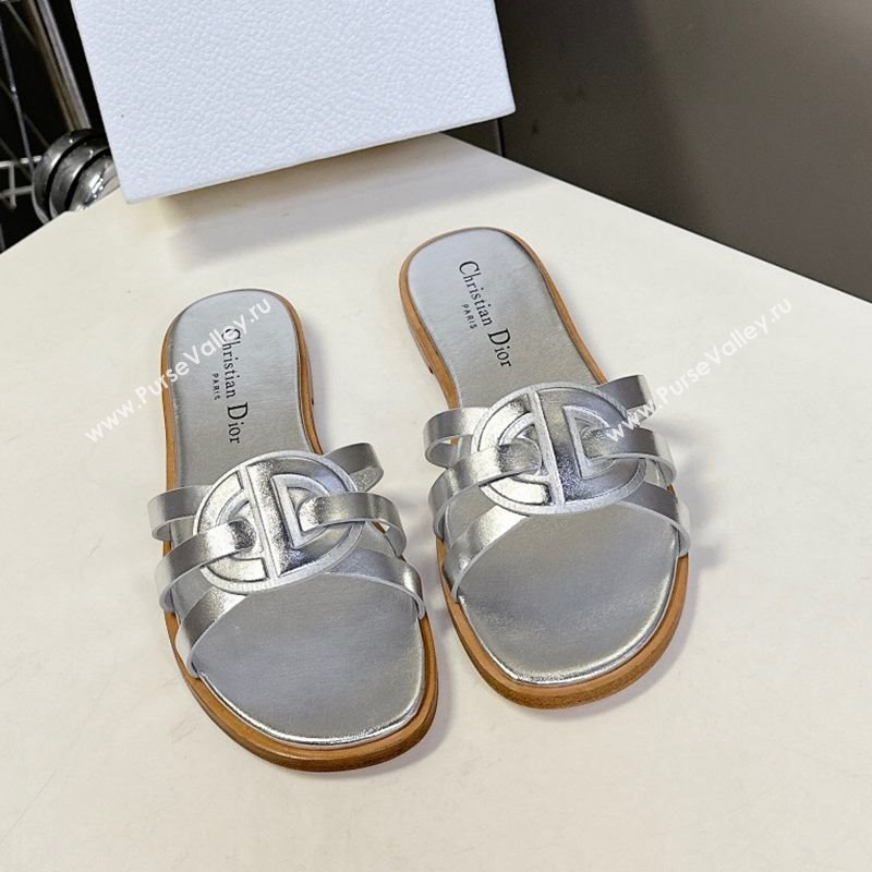 Dior D-Club Flat Slides Sandal in Calfskin Leather Silver 2025 (MD-250605049)