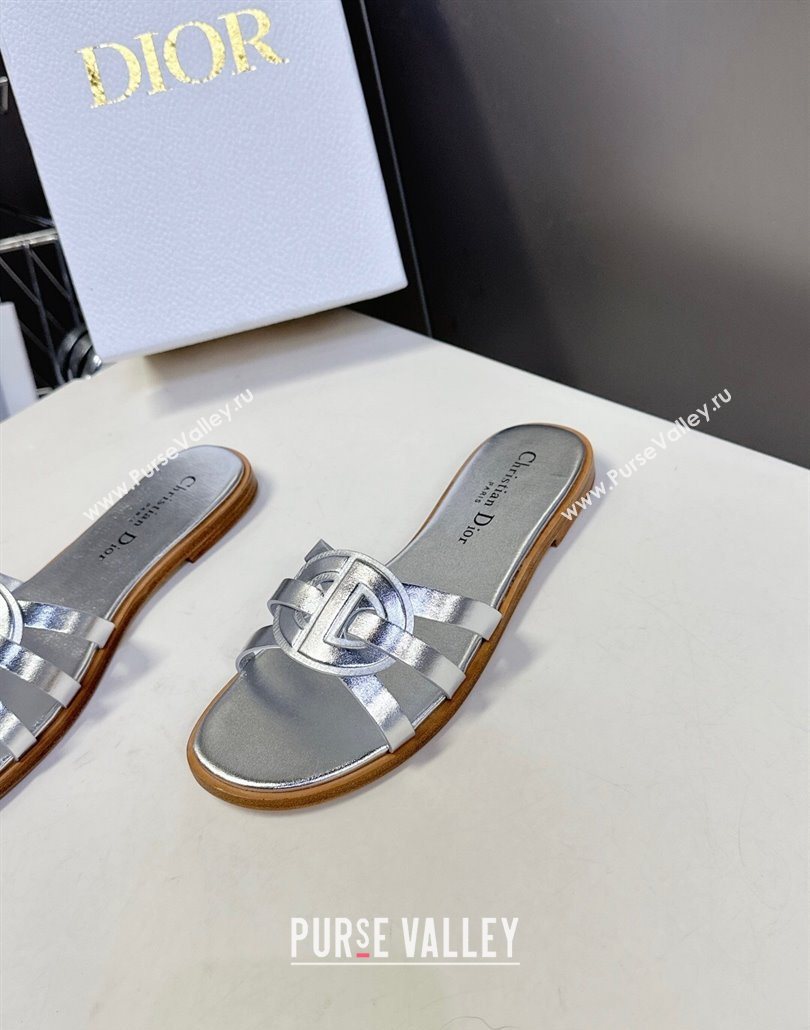 Dior D-Club Flat Slides Sandal in Calfskin Leather Silver 2025 (MD-250605049)