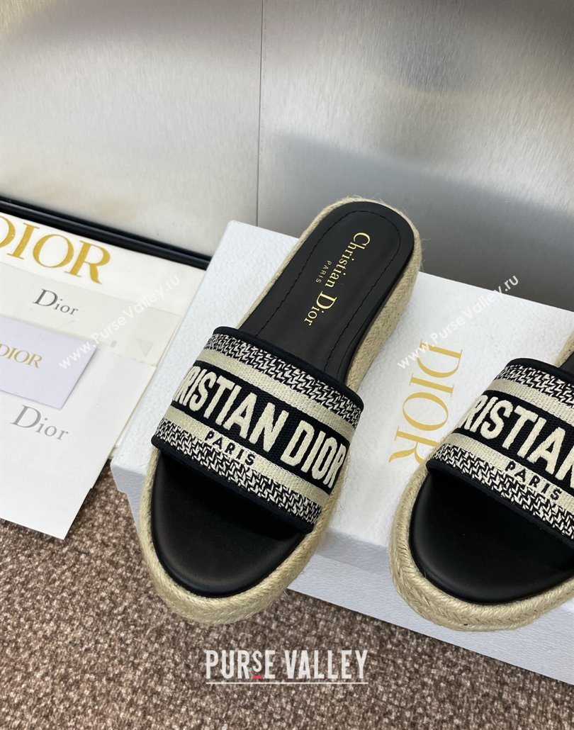 Dior Dway Platform Slides Sandal 4cm in Embroidered Cotton Black2 2025 (JC-250605018)