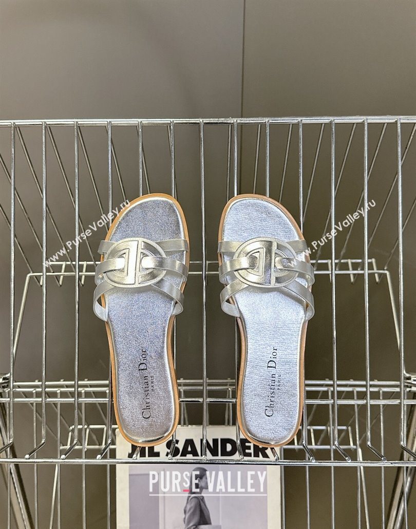 Dior D-Club Flat Slides Sandal in Calfskin Leather Silver 2025 (MD-250605049)