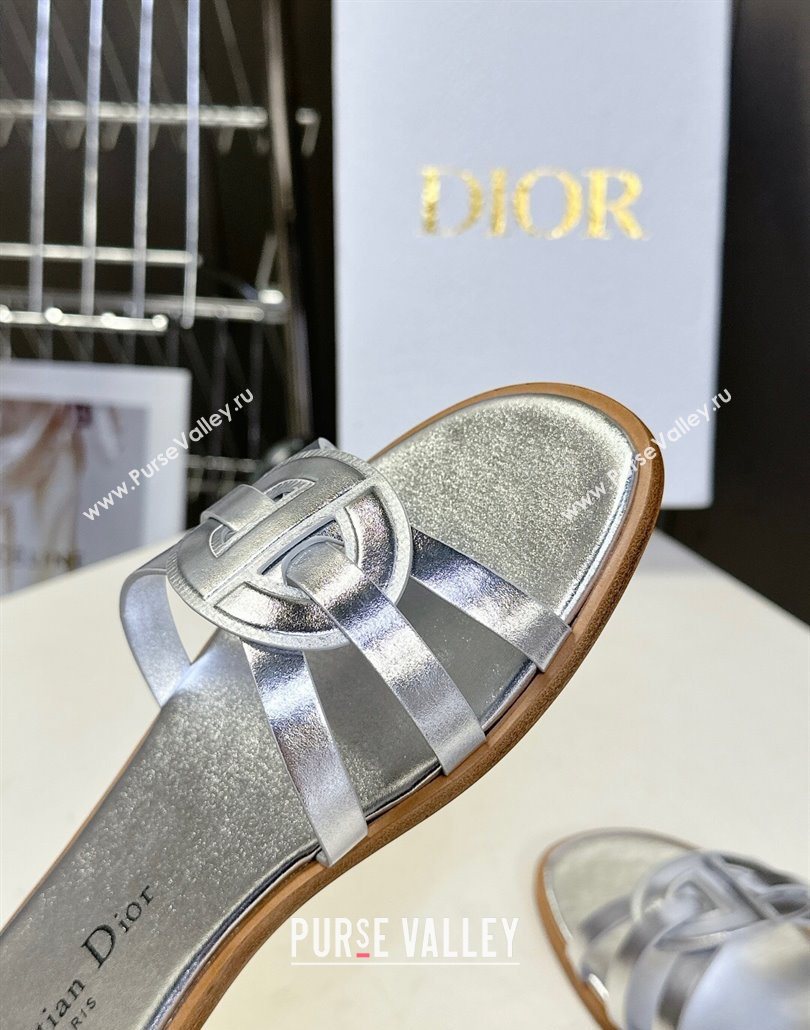 Dior D-Club Flat Slides Sandal in Calfskin Leather Silver 2025 (MD-250605049)