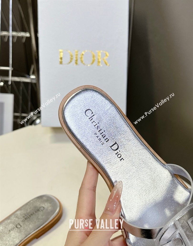 Dior D-Club Flat Slides Sandal in Calfskin Leather Silver 2025 (MD-250605049)