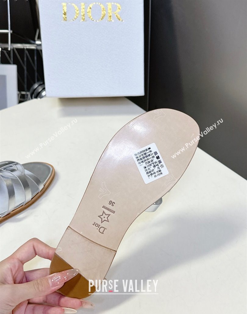 Dior D-Club Flat Slides Sandal in Calfskin Leather Silver 2025 (MD-250605049)