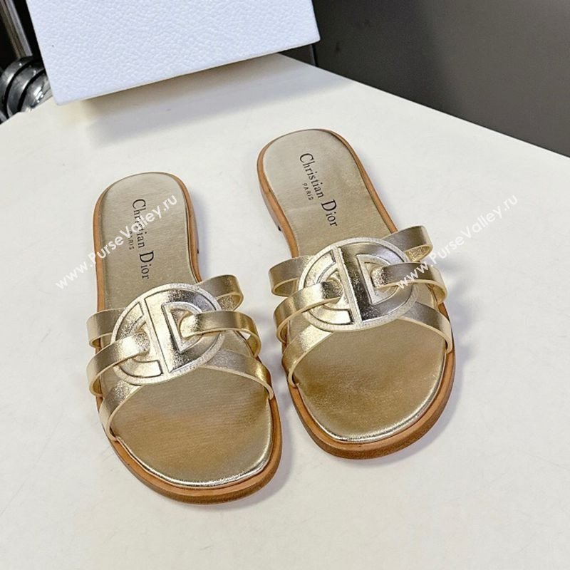 Dior D-Club Flat Slides Sandal in Calfskin Leather Gold 2025 (MD-250605050)