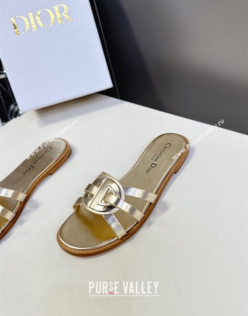 Dior D-Club Flat Slides Sandal in Calfskin Leather Gold 2025 (MD-250605050)