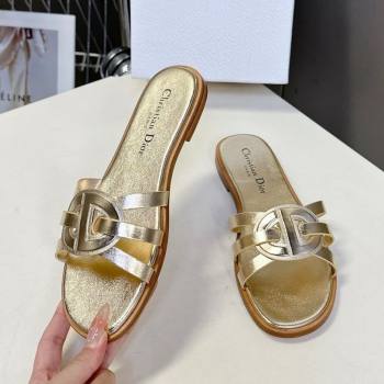 Dior D-Club Flat Slides Sandal in Calfskin Leather Gold 2025 (MD-250605050)