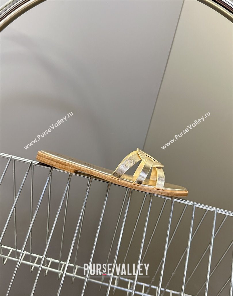 Dior D-Club Flat Slides Sandal in Calfskin Leather Gold 2025 (MD-250605050)