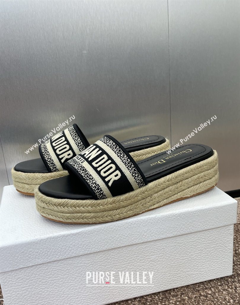 Dior Dway Platform Slides Sandal 4cm in Embroidered Cotton Black2 2025 (JC-250605018)