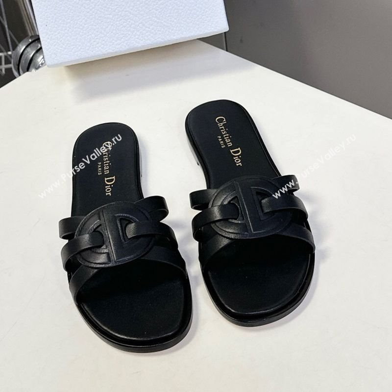 Dior D-Club Flat Slides Sandal in Calfskin Leather Black 2025 (MD-250605051)